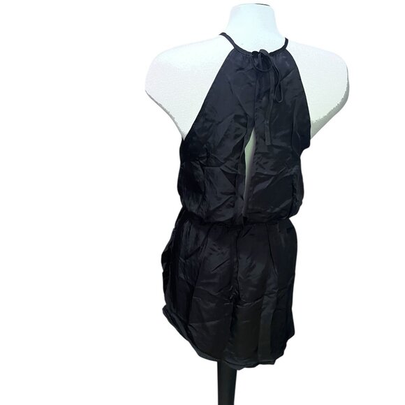 Halara Black Silky Cut Out Mini Dress Sz Small Black Sleeveless Tie Back - Picture 15 of 16